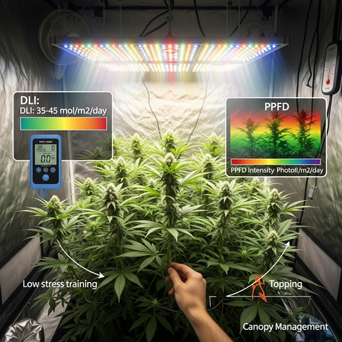 Growzelt optimieren (Teil 3): Lichtintensität, DLI/PPFD & Canopy-Management - Www.grow-masters.de